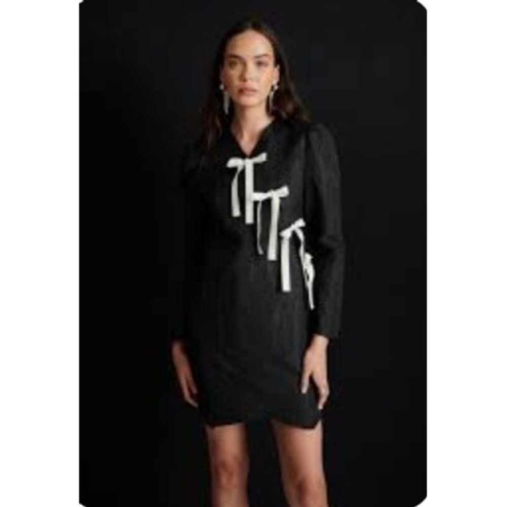 GHOSPELL Ducie Bow Wrap Mini Dress Size M+ Long Sleeve Texture Feminine Coquette